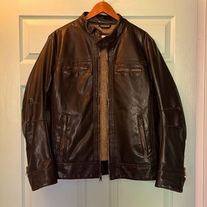 Mens black faux leather jacket MEDIUM